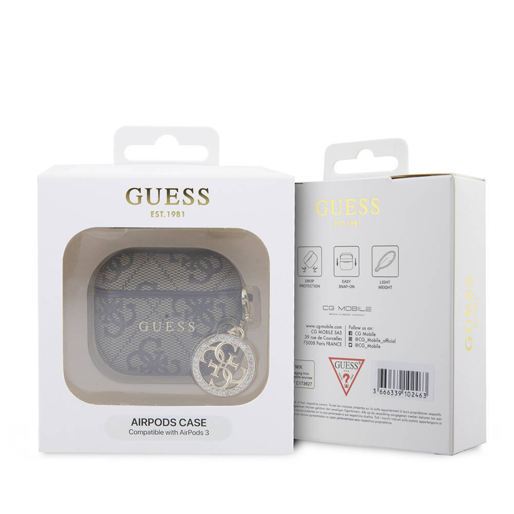 Apple Airpods 3. Nesil Kılıf Guess Orjinal Lisanslı PU Deri 4G Desenli 4G Charm Kapak - 3