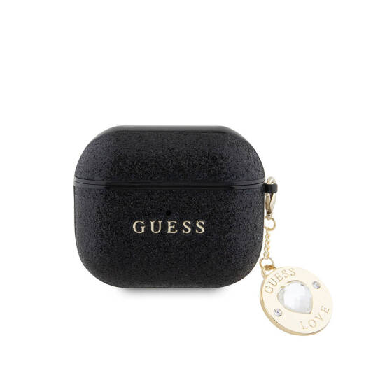 Apple Airpods 3. Nesil Kılıf Guess Orjinal Lisanslı Glitter Elmas Kalp Süs Zincirli Kapak - 3