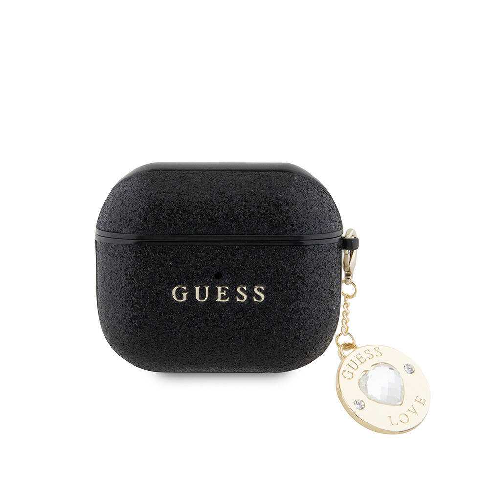 Apple Airpods 3. Nesil Kılıf Guess Orjinal Lisanslı Glitter Elmas Kalp Süs Zincirli Kapak - 3