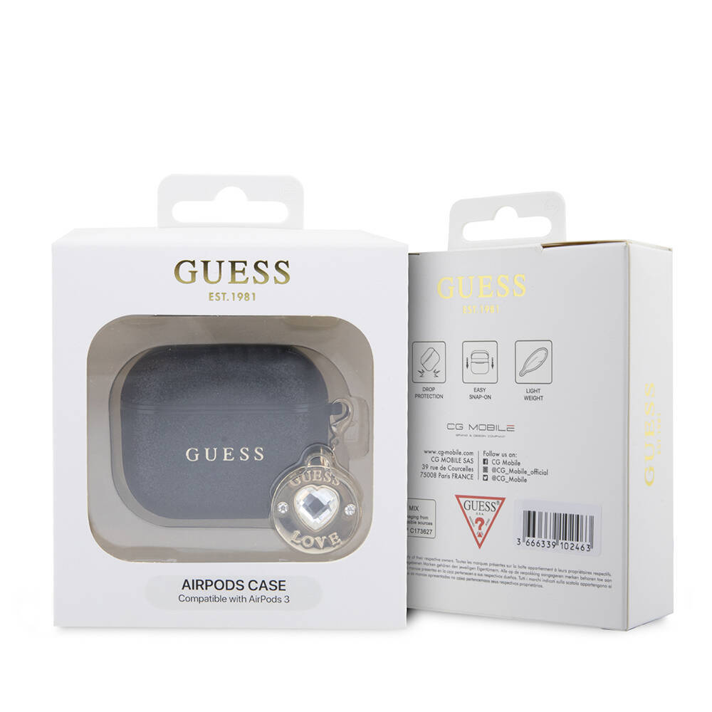 Apple Airpods 3. Nesil Kılıf Guess Orjinal Lisanslı Glitter Elmas Kalp Süs Zincirli Kapak - 6