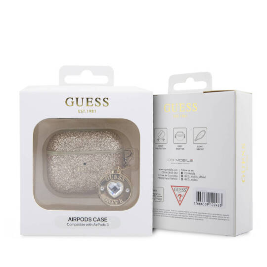 Apple Airpods 3. Nesil Kılıf Guess Orjinal Lisanslı Glitter Elmas Kalp Süs Zincirli Kapak - 7