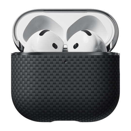 Apple Airpods 4 Kılıf 1500D Aramid Fiber Pitaka Ultra-Slim Classic Serisi Black-Grey Twill Kapak - 3