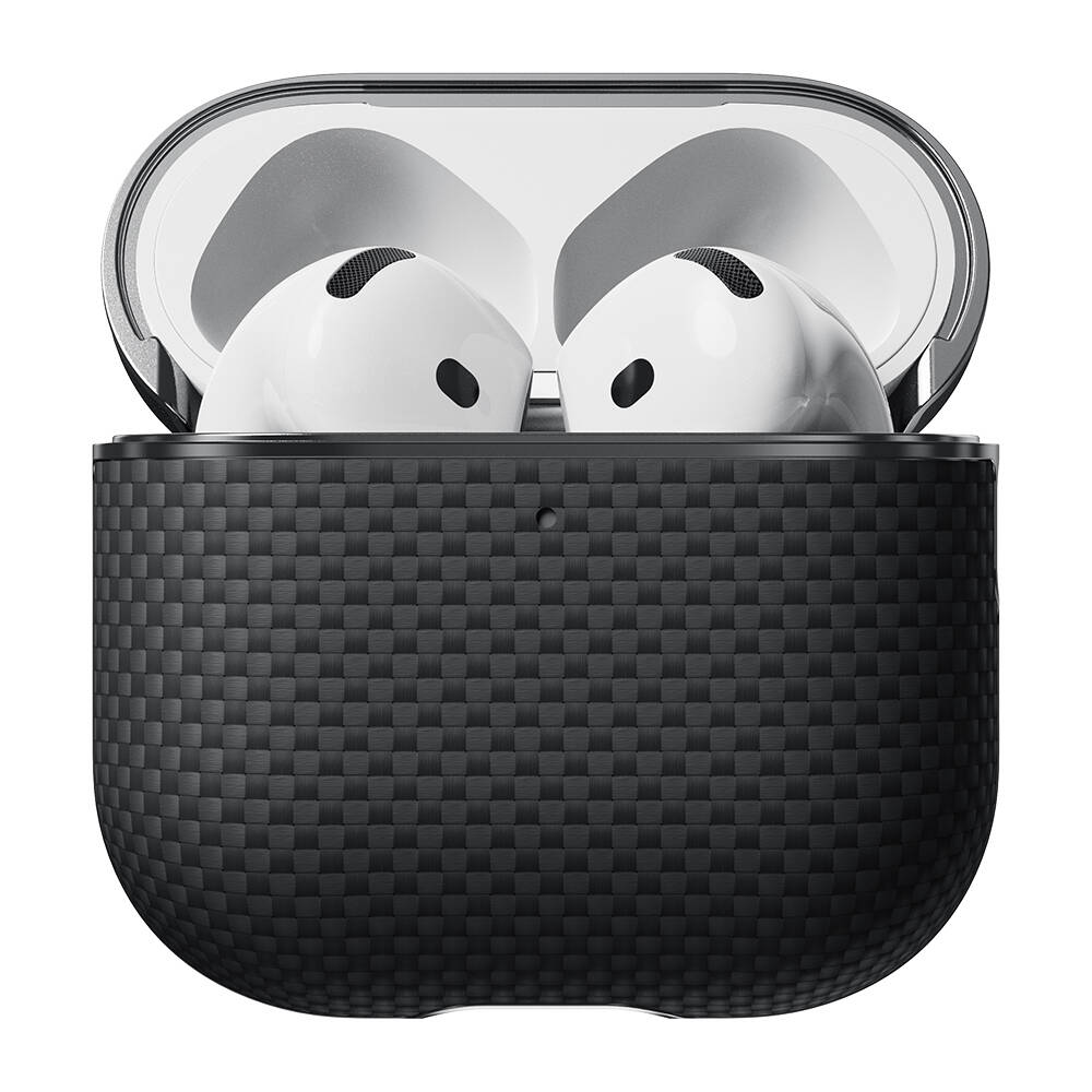 Apple Airpods 4 Kılıf 1500D Aramid Fiber Pitaka Ultra-Slim Classic Serisi Black-Grey Twill Kapak - 3