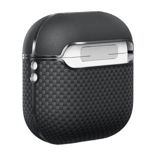 Apple Airpods 4 Kılıf 1500D Aramid Fiber Pitaka Ultra-Slim Classic Serisi Black-Grey Twill Kapak - 4