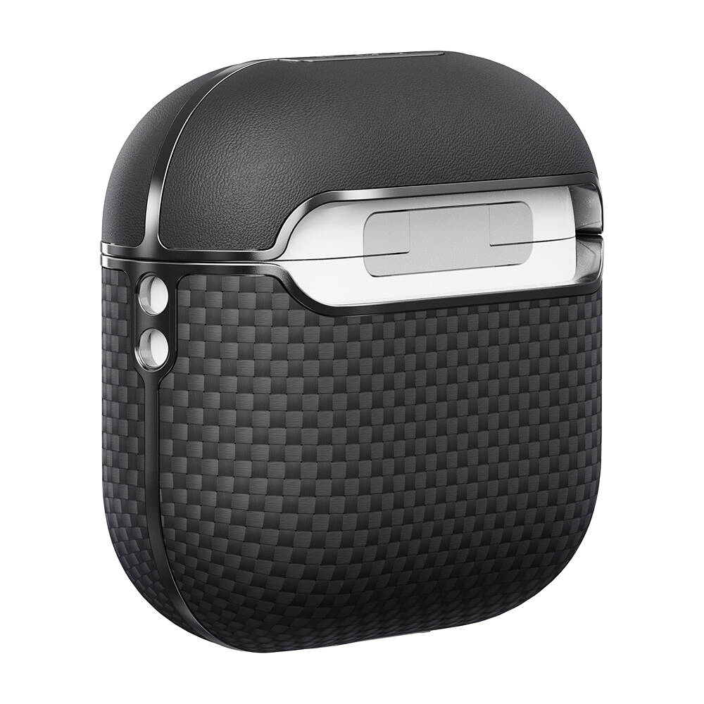 Apple Airpods 4 Kılıf 1500D Aramid Fiber Pitaka Ultra-Slim Classic Serisi Black-Grey Twill Kapak - 4