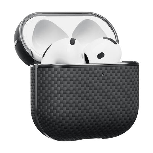 Apple Airpods 4 Kılıf 1500D Aramid Fiber Pitaka Ultra-Slim Classic Serisi Black-Grey Twill Kapak - 5