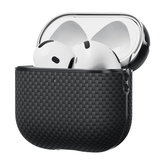 Apple Airpods 4 Kılıf 1500D Aramid Fiber Pitaka Ultra-Slim Classic Serisi Black-Grey Twill Kapak - 7
