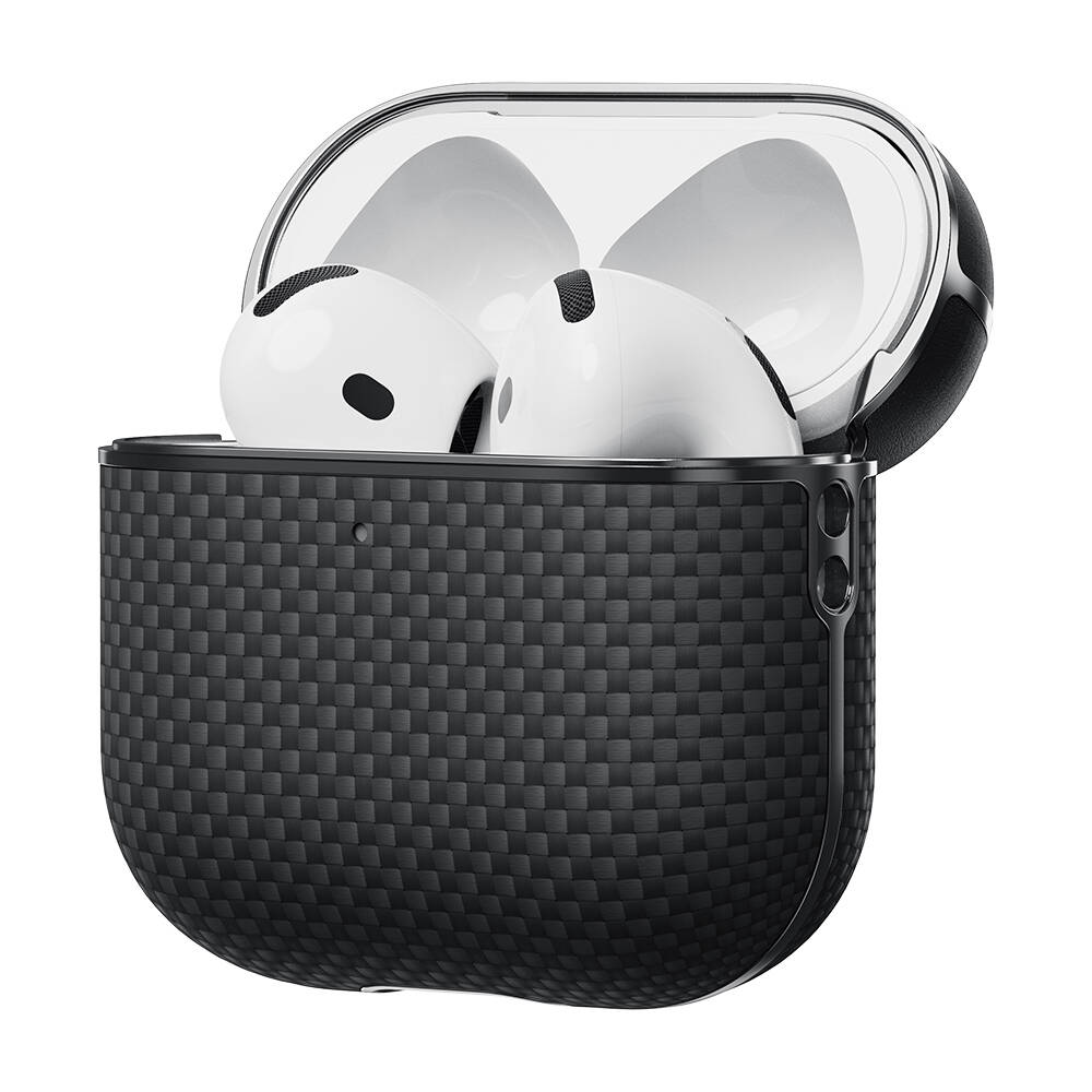 Apple Airpods 4 Kılıf 1500D Aramid Fiber Pitaka Ultra-Slim Classic Serisi Black-Grey Twill Kapak - 7