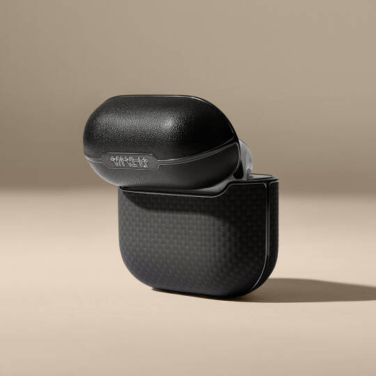 Apple Airpods 4 Kılıf 1500D Aramid Fiber Pitaka Ultra-Slim Classic Serisi Black-Grey Twill Kapak - 14