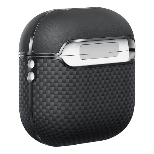 Apple Airpods Pro 2 Kılıf 1500D Aramid Fiber Pitaka Ultra-Slim Classic Serisi Black-Grey Twill Kapak - 5