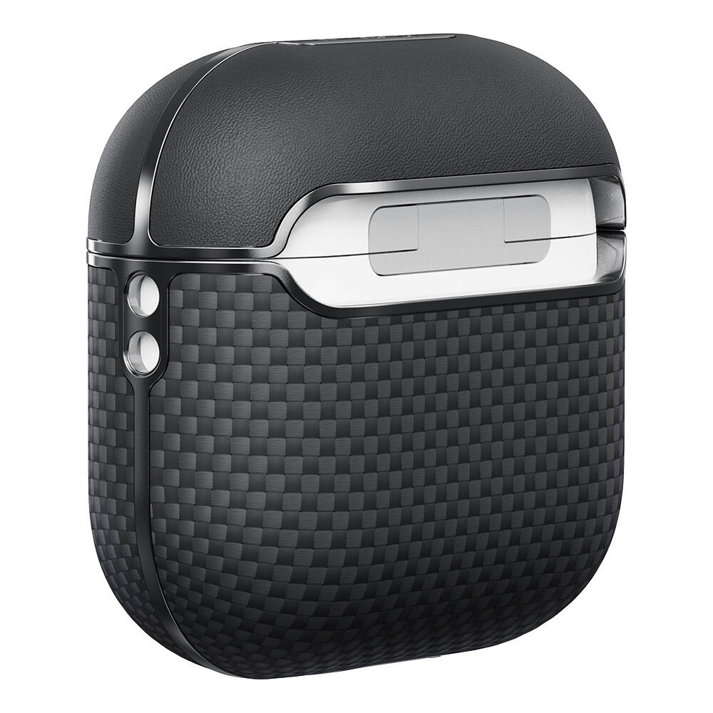 Apple Airpods Pro 2 Kılıf 1500D Aramid Fiber Pitaka Ultra-Slim Classic Serisi Black-Grey Twill Kapak - 5