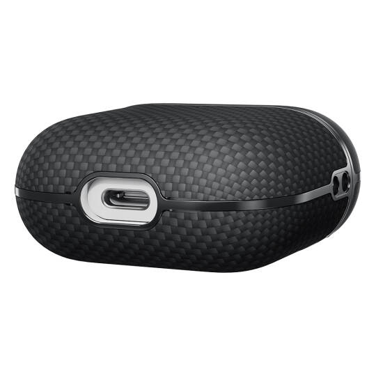 Apple Airpods Pro 2 Kılıf 1500D Aramid Fiber Pitaka Ultra-Slim Classic Serisi Black-Grey Twill Kapak - 6