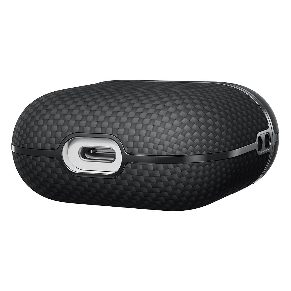 Apple Airpods Pro 2 Kılıf 1500D Aramid Fiber Pitaka Ultra-Slim Classic Serisi Black-Grey Twill Kapak - 6