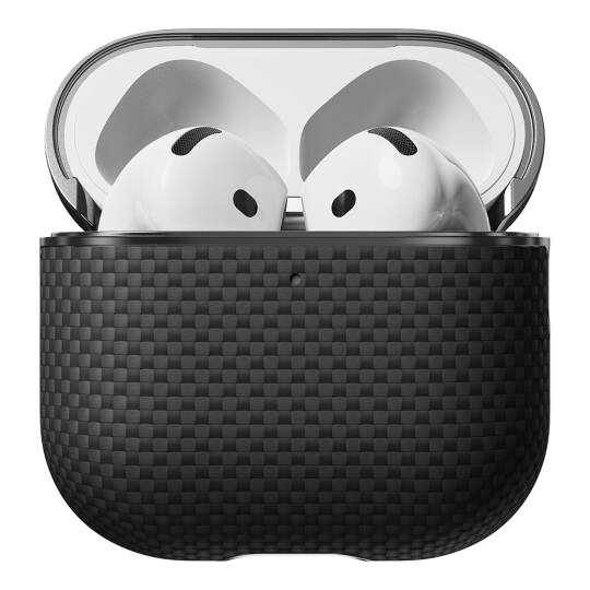 Apple Airpods Pro 2 Kılıf 1500D Aramid Fiber Pitaka Ultra-Slim Classic Serisi Black-Grey Twill Kapak - 7