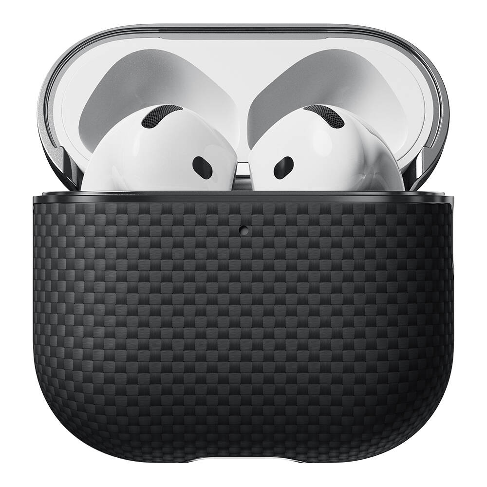 Apple Airpods Pro 2 Kılıf 1500D Aramid Fiber Pitaka Ultra-Slim Classic Serisi Black-Grey Twill Kapak - 7