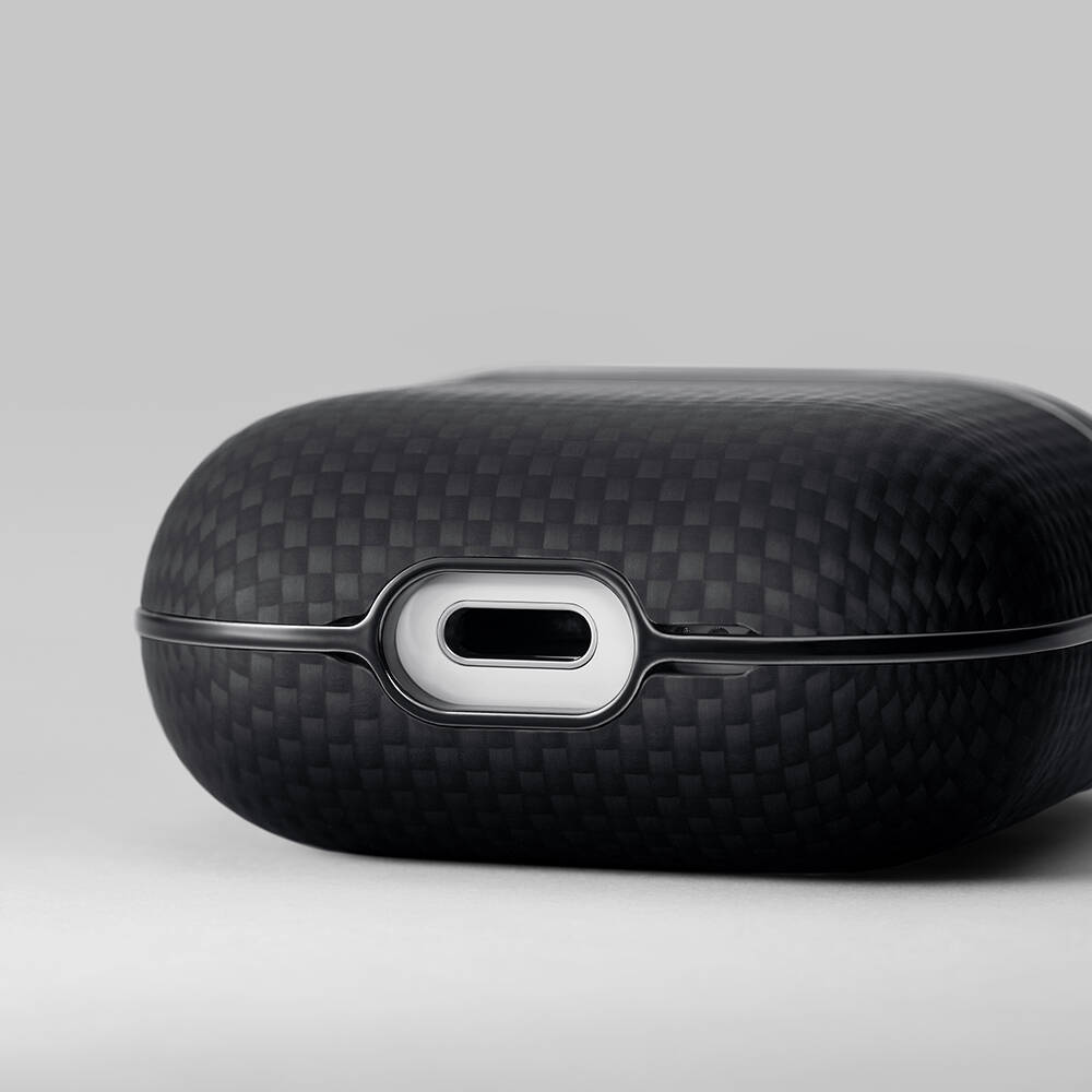 Apple Airpods Pro 2 Kılıf 1500D Aramid Fiber Pitaka Ultra-Slim Classic Serisi Black-Grey Twill Kapak - 11