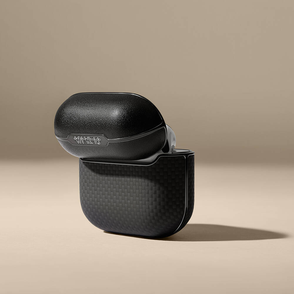 Apple Airpods Pro 2 Kılıf 1500D Aramid Fiber Pitaka Ultra-Slim Classic Serisi Black-Grey Twill Kapak - 14
