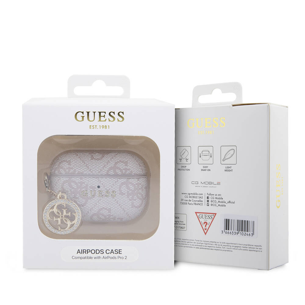 Apple Airpods Pro 2 Kılıf Guess Orjinal Lisanslı 4G Desenli Taşlı 4G Süs Zincirli Kapak - 13