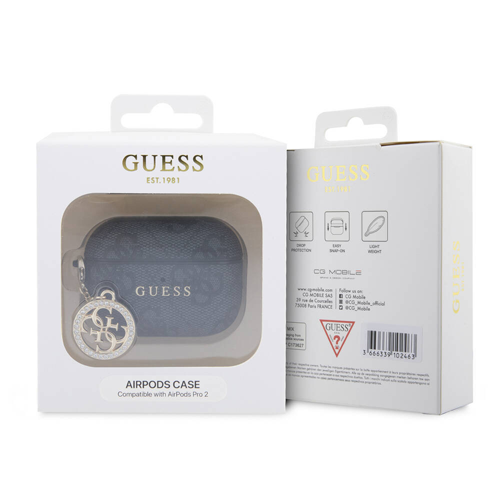 Apple Airpods Pro 2 Kılıf Guess Orjinal Lisanslı 4G Desenli Taşlı 4G Süs Zincirli Kapak - 15