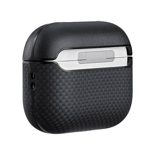 Apple Airpods Pro 3 Kılıf 1500D Aramid Fiber Pitaka Ultra-Slim Classic Serisi Black-Grey Twill Kapak - 3