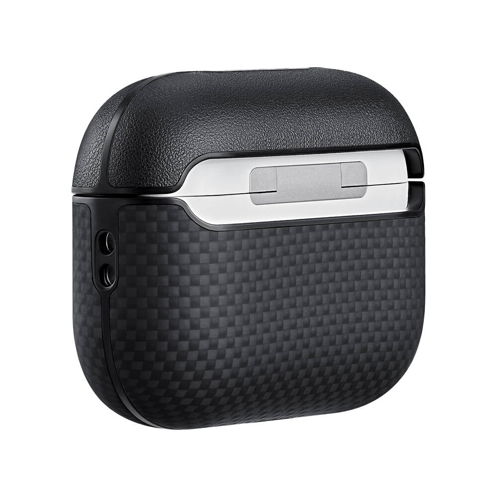 Apple Airpods Pro 3 Kılıf 1500D Aramid Fiber Pitaka Ultra-Slim Classic Serisi Black-Grey Twill Kapak - 3