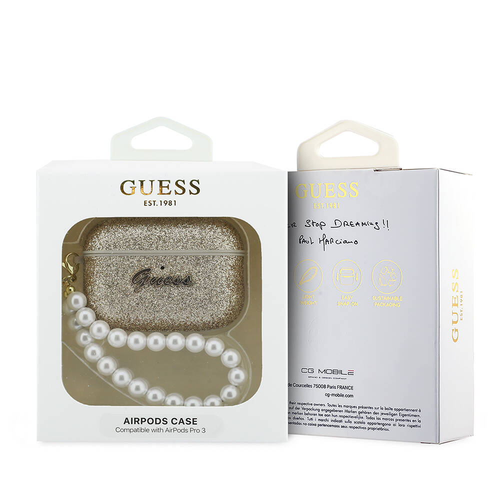 Apple Airpods Pro 3 Kılıf Guess Glitter İnci Bilek Askılı Kapak - 12