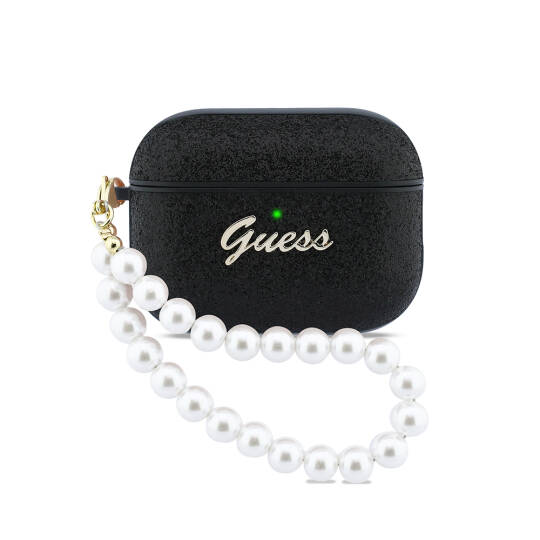 Apple Airpods Pro 3 Kılıf Guess Glitter İnci Bilek Askılı Kapak Siyah
