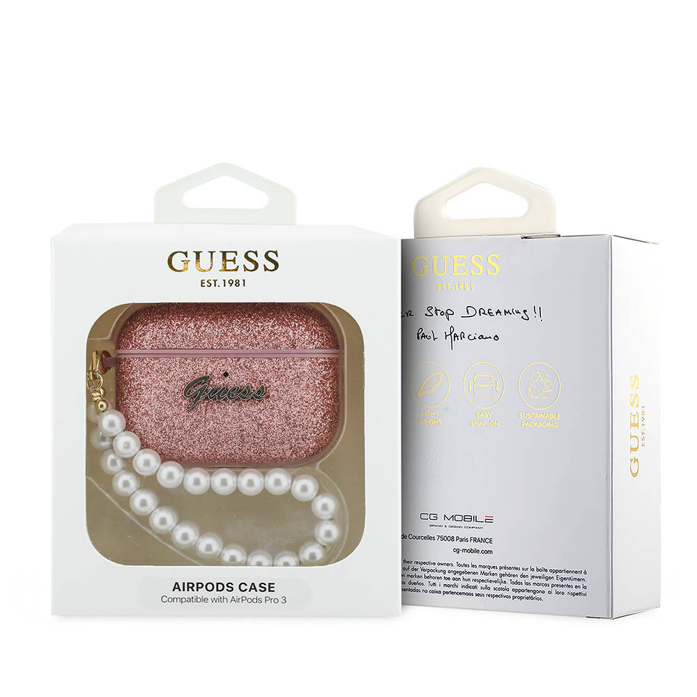 Apple Airpods Pro 3 Kılıf Guess Glitter İnci Bilek Askılı Kapak - 4