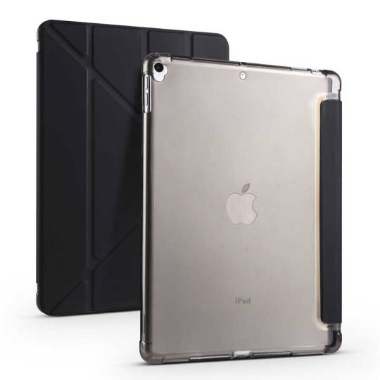Apple iPad 10.2 (8.Nesil) Kılıf Zore Tri Folding Kalem Bölmeli Standlı Kılıf Siyah
