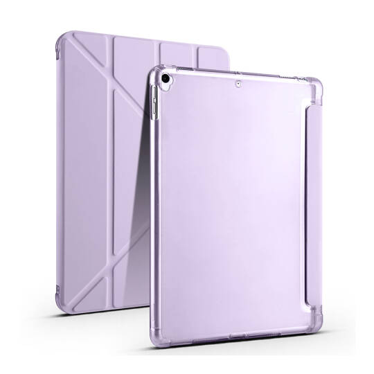 Apple iPad 10.2 (8.Nesil) Kılıf Zore Tri Folding Kalem Bölmeli Standlı Kılıf Lila