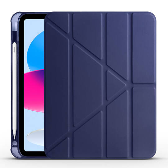 Apple iPad 11.Nesil 2025 Kılıf Zore Tri Folding Kalem Bölmeli Standlı Kılıf Lacivert