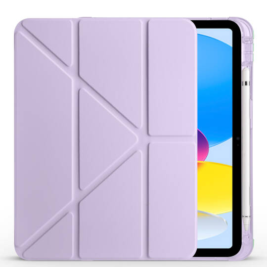 Apple iPad 11.Nesil 2025 Kılıf Zore Tri Folding Kalem Bölmeli Standlı Kılıf Lila