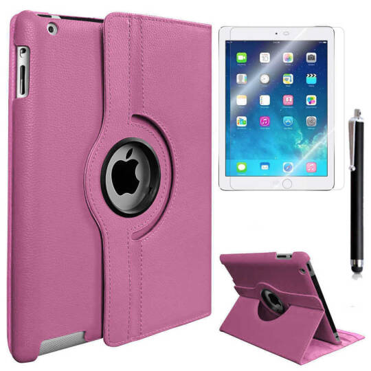 Apple iPad 2 3 4 Zore Dönebilen Standlı Kılıf Pembe Açık
