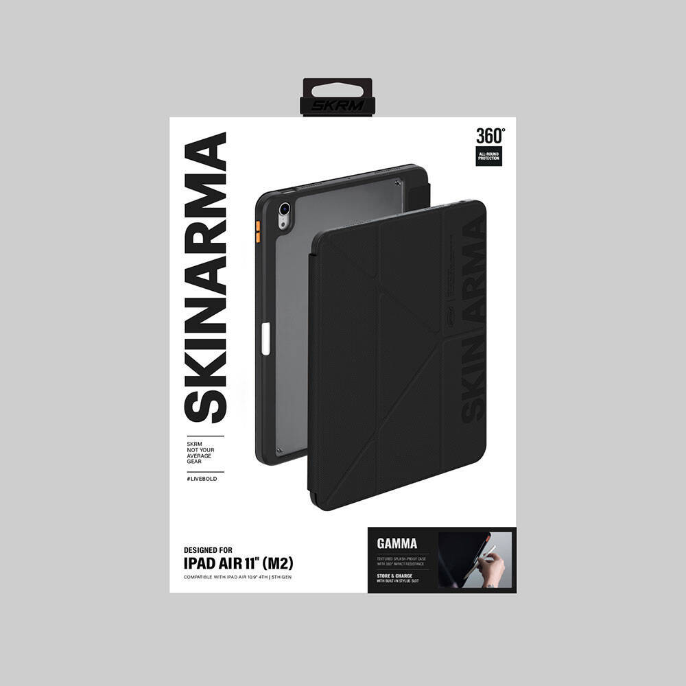 Apple iPad Air 11 2024 Kılıf SkinArma Kabartma Baskı Tasarımlı 360 Tam Koruma Arkası Şeffaf Standlı Gamma Kılıf - 12