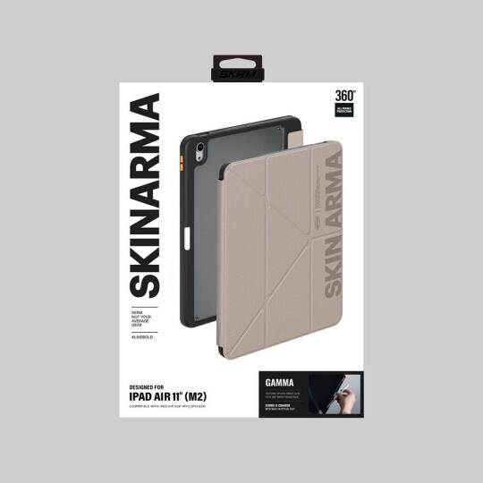 Apple iPad Air 11 2024 Kılıf SkinArma Kabartma Baskı Tasarımlı 360 Tam Koruma Arkası Şeffaf Standlı Gamma Kılıf - 13