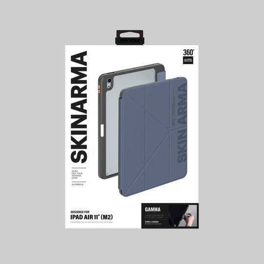 Apple iPad Air 11 2024 Kılıf SkinArma Kabartma Baskı Tasarımlı 360 Tam Koruma Arkası Şeffaf Standlı Gamma Kılıf - 15