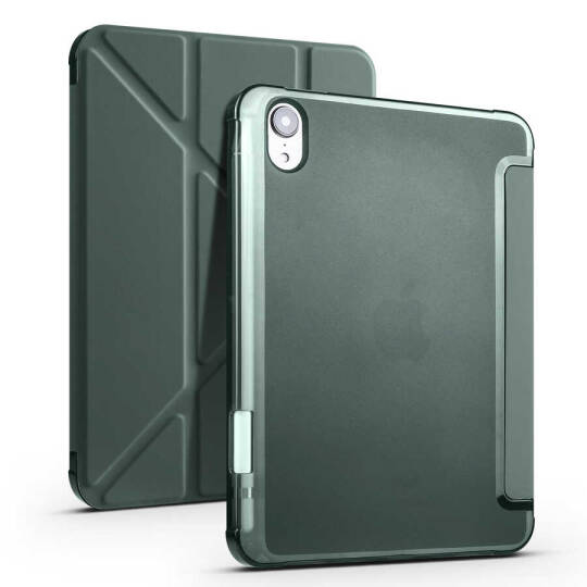 Apple iPad Mini 2021 (6.Nesil) Kılıf Zore Tri Folding Kalem Bölmeli Standlı Kılıf Koyu Yeşil