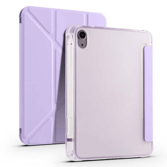 Apple iPad Mini 2021 (6.Nesil) Kılıf Zore Tri Folding Kalem Bölmeli Standlı Kılıf Lila