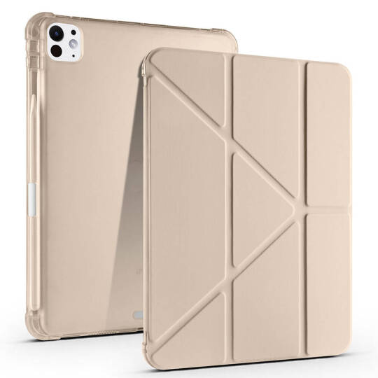 Apple iPad Pro 11 2025 M5 Kılıf Zore Tri Folding Kalem Bölmeli Standlı Kılıf Gold