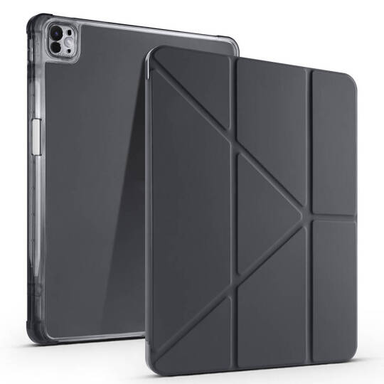 Apple iPad Pro 13 2024 Kılıf Zore Tri Folding Kalem Bölmeli Standlı Kılıf Siyah