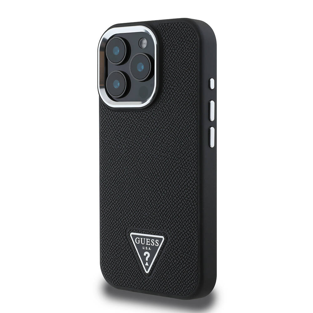 Apple iPhone 13 Pro Max Kılıf Guess Orjinal Lisanslı M-safe Şarj Özellikli Grained Triangle Kapak - 4
