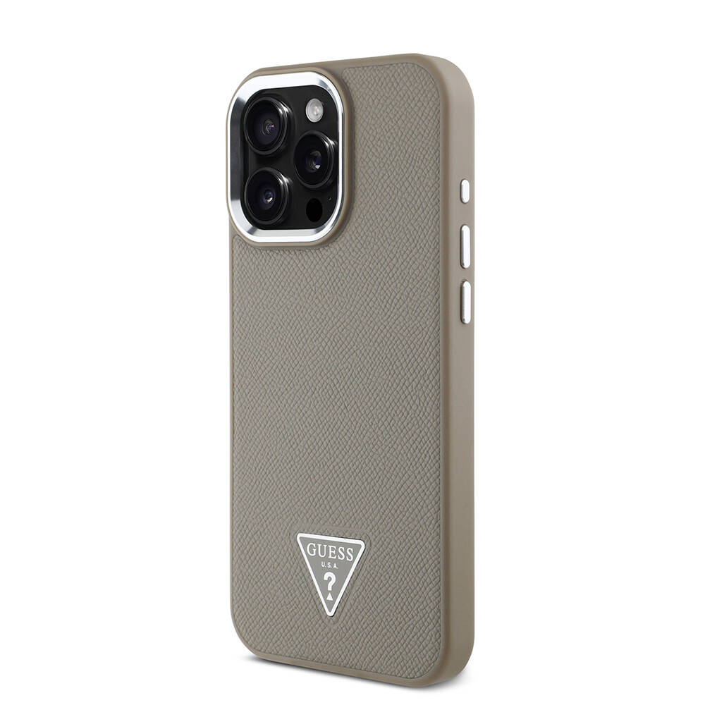 Apple iPhone 13 Pro Max Kılıf Guess Orjinal Lisanslı M-safe Şarj Özellikli Grained Triangle Kapak - 11