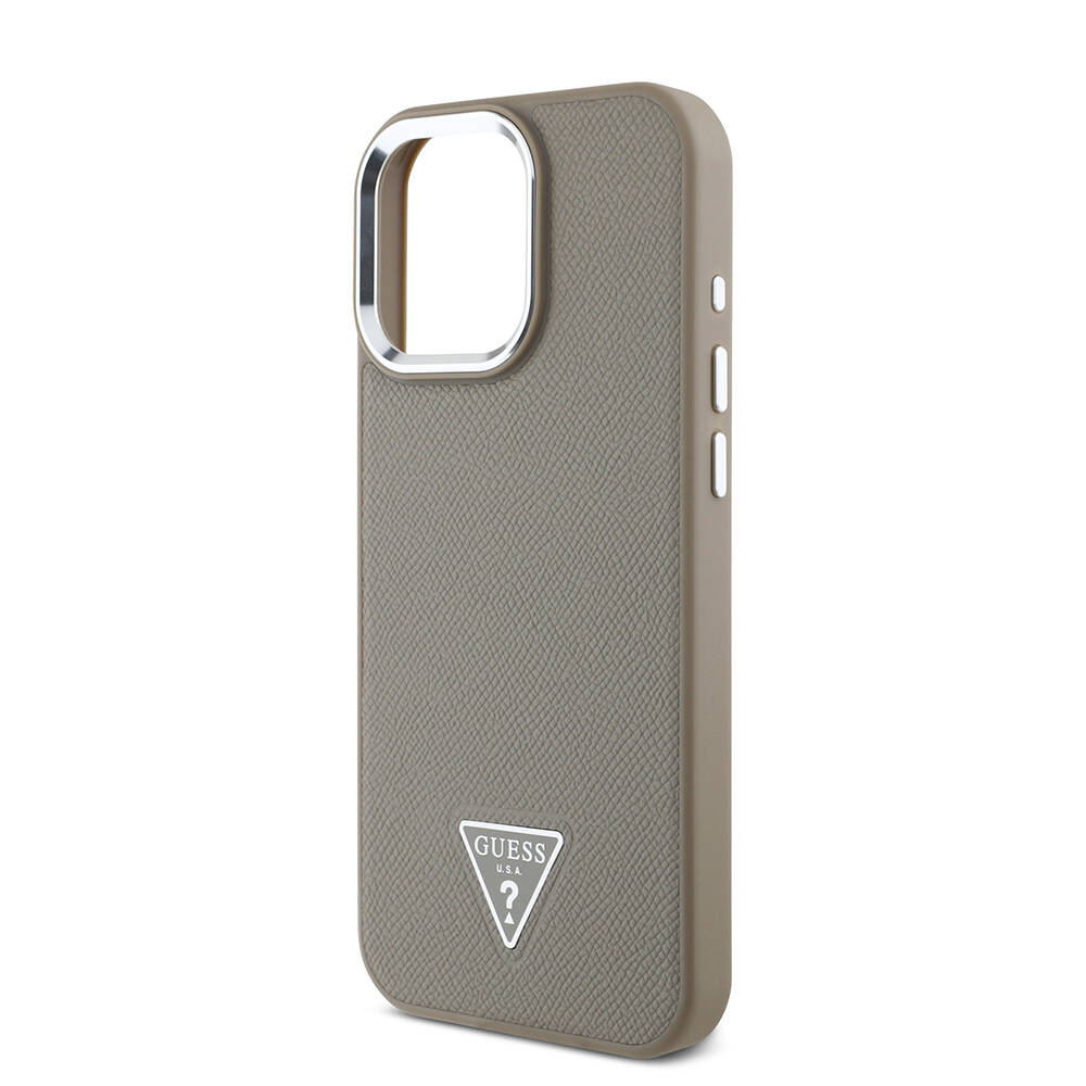Apple iPhone 13 Pro Max Kılıf Guess Orjinal Lisanslı M-safe Şarj Özellikli Grained Triangle Kapak - 15