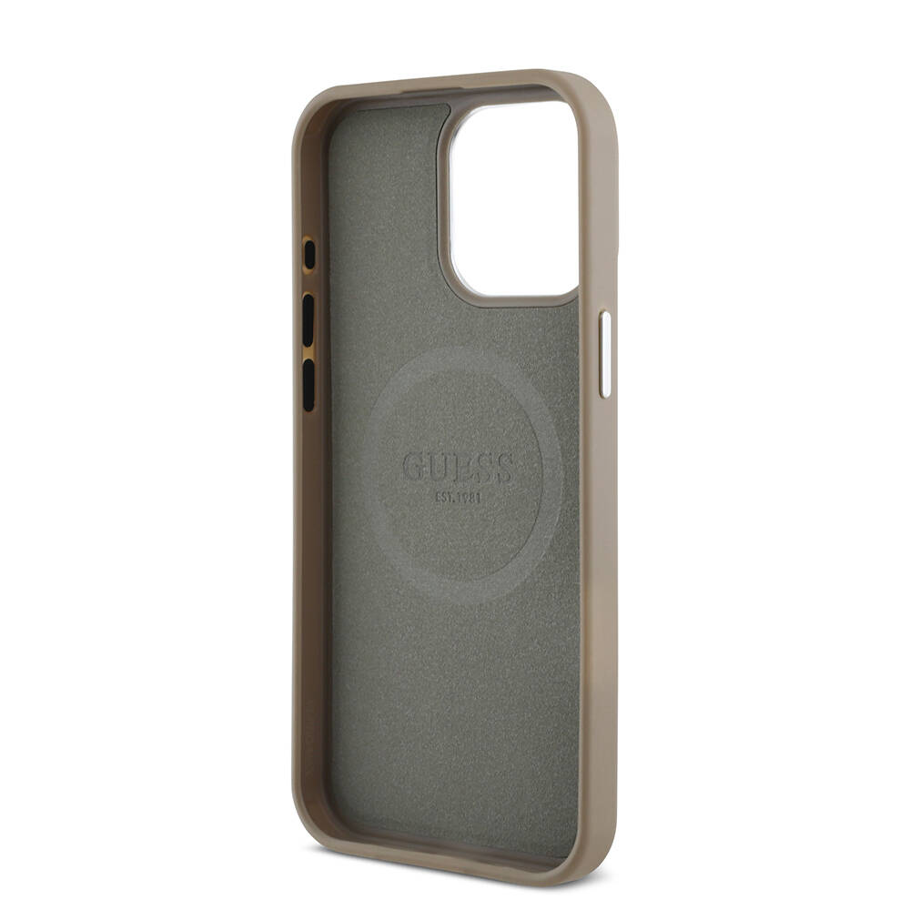 Apple iPhone 13 Pro Max Kılıf Guess Orjinal Lisanslı M-safe Şarj Özellikli Grained Triangle Kapak - 16