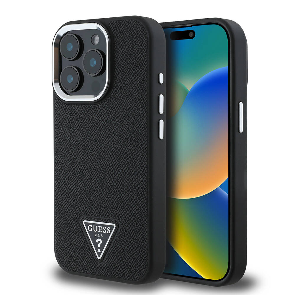 Apple iPhone 13 Pro Max Kılıf Guess Orjinal Lisanslı M-safe Şarj Özellikli Grained Triangle Kapak - 2
