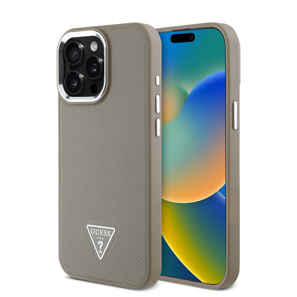 Apple iPhone 13 Pro Max Kılıf Guess Orjinal Lisanslı M-safe Şarj Özellikli Grained Triangle Kapak - 1