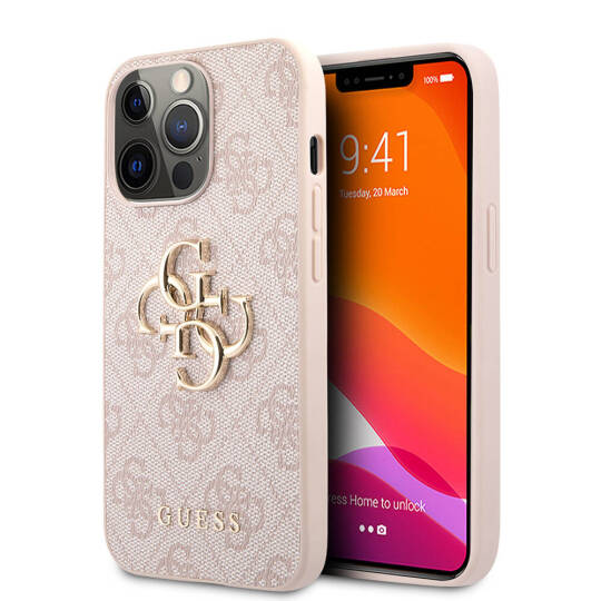 Apple iPhone 13 Pro Max Kılıf Guess Orjinal Lisanslı PU Deri 4G Desenli Metal Büyük 4G ve Yazı Logolu Kapak - 4