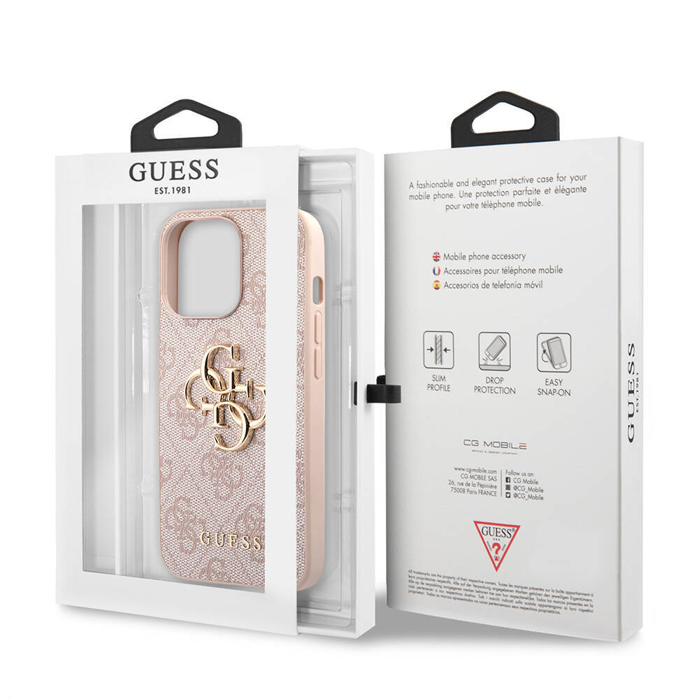 Apple iPhone 13 Pro Max Kılıf Guess Orjinal Lisanslı PU Deri 4G Desenli Metal Büyük 4G ve Yazı Logolu Kapak - 11