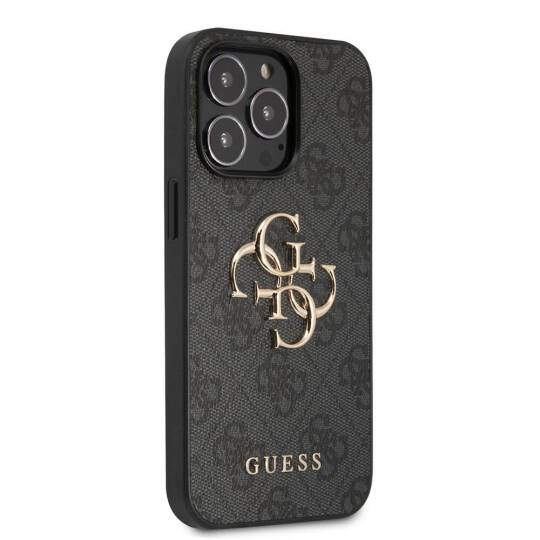 Apple iPhone 13 Pro Max Kılıf Guess Orjinal Lisanslı PU Deri 4G Desenli Metal Büyük 4G ve Yazı Logolu Kapak - 15