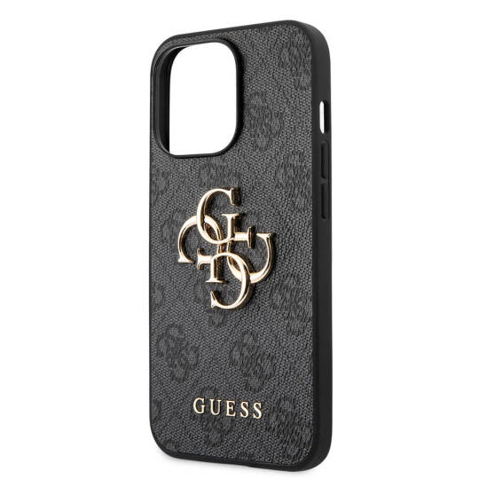 Apple iPhone 13 Pro Max Kılıf Guess Orjinal Lisanslı PU Deri 4G Desenli Metal Büyük 4G ve Yazı Logolu Kapak - 16